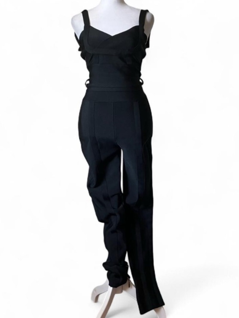 Bella Barnett Black Bandage Jumpsuit Sculpting Fit w/ Ankle Zippers size Medium - Picture 2 of 13